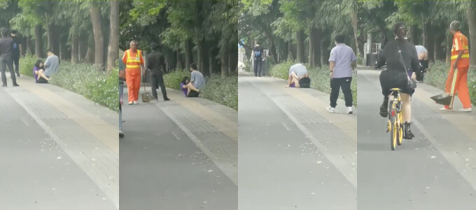 #广州 小情侣性饥渴,直接马路边操逼,看的环卫大爷一愣一愣的,完全无视路人~                     thumbnail