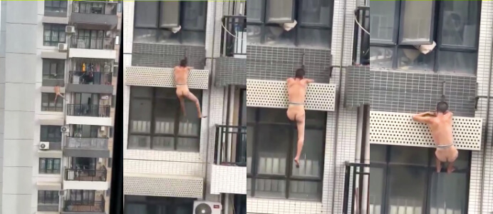 隔壁老王偷情女邻居,男主突然回家,老王在阳台躲避,惊险一幕被人拍下! thumbnail