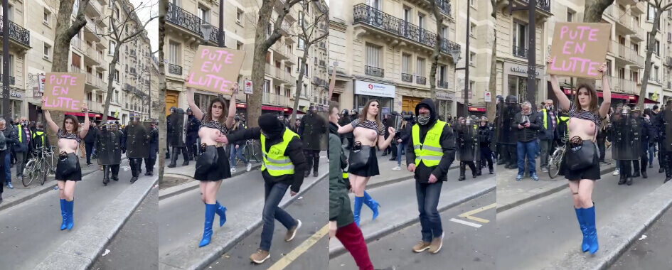 法国美女大街上漏奶子抗议,大叔好奇奶子真假竟直接上手摸! thumbnail